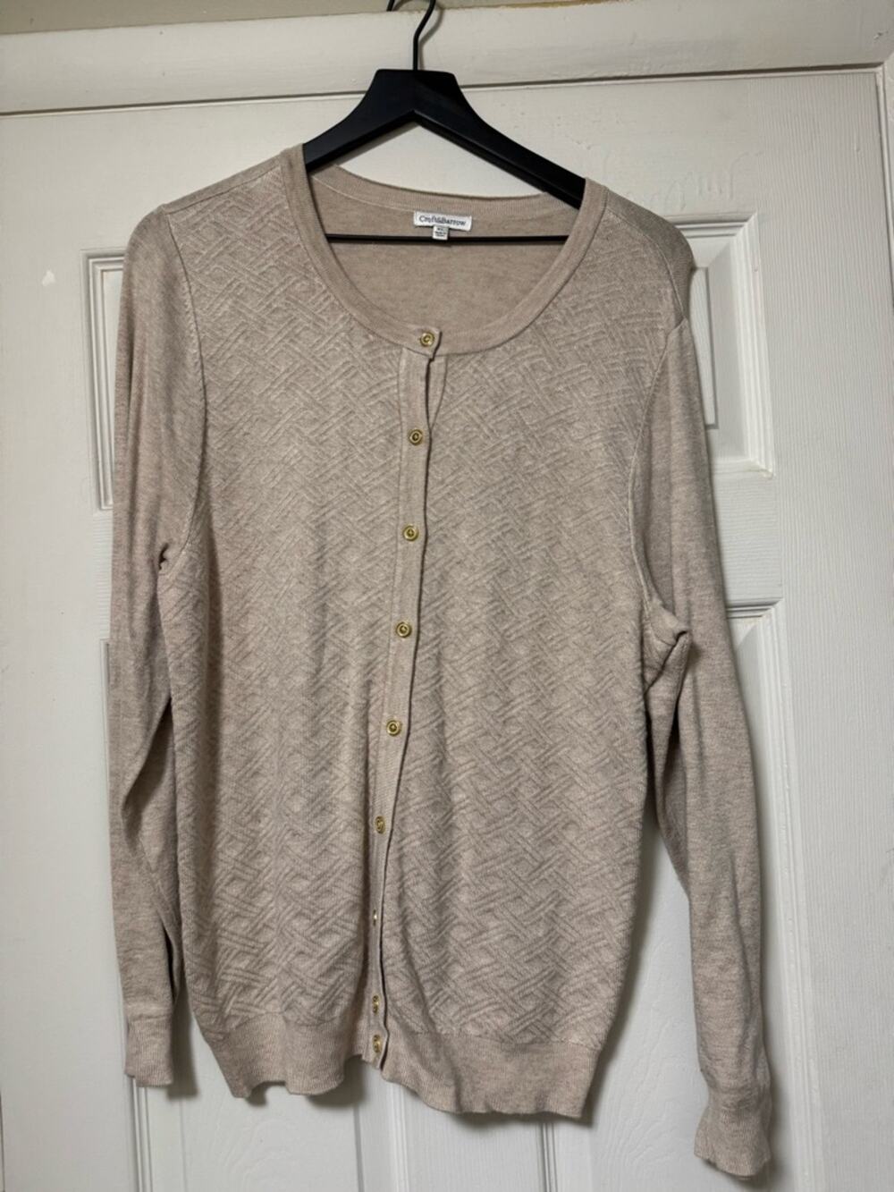croft & barrow Beige Crewneck Button Cardigan